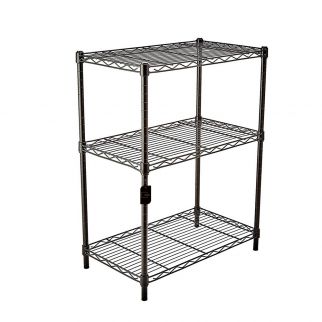 Adjustable wire shelving steel storage rack with five shelves, suitable for laundry, bathroom, kitchen, pantry, or closet organization Model D