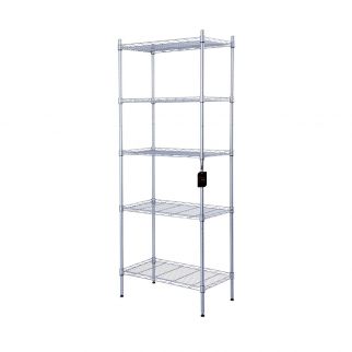 Adjustable wire shelving steel storage rack with five shelves, suitable for laundry, bathroom, kitchen, pantry, or closet organization Model B