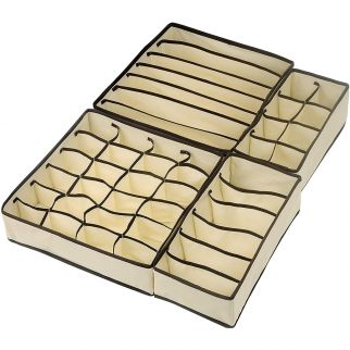Keep your closet tidy with this foldable fabric storage box drawer divider set in beige Style 2