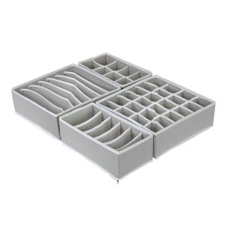 Keep your closet tidy with this foldable fabric storage box drawer divider set in beige Style 1