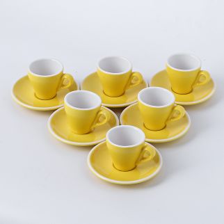 Set of Ceramic Coffee Cup and Saucer, 180ml Capacity, Featuring Colored Glaze with White Edge Detailing Style M
