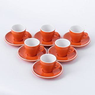 Set of Ceramic Coffee Cup and Saucer, 180ml Capacity, Featuring Colored Glaze with White Edge Detailing Style A