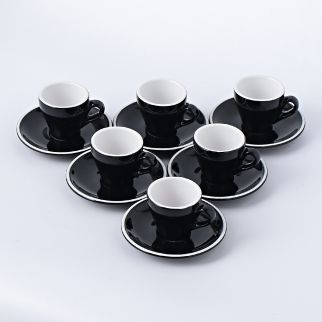Set of Ceramic Coffee Cup and Saucer, 180ml Capacity, Featuring Colored Glaze with White Edge Detailing Style H