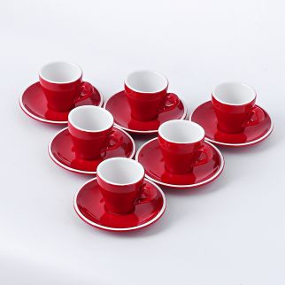 Set of Ceramic Coffee Cup and Saucer, 180ml Capacity, Featuring Colored Glaze with White Edge Detailing Style I