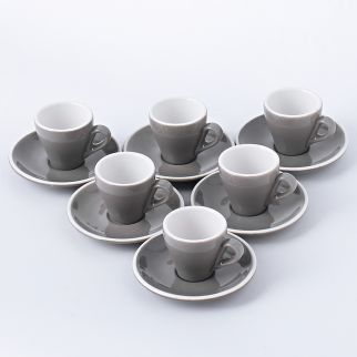 Set of Ceramic Coffee Cup and Saucer, 180ml Capacity, Featuring Colored Glaze with White Edge Detailing Style E