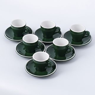 Set of Ceramic Coffee Cup and Saucer, 180ml Capacity, Featuring Colored Glaze with White Edge Detailing Style D