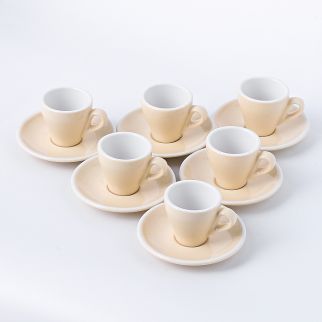 Set of Ceramic Coffee Cup and Saucer, 180ml Capacity, Featuring Colored Glaze with White Edge Detailing Style F