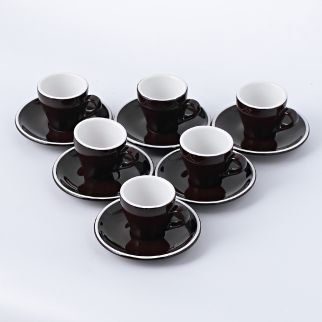Set of Ceramic Coffee Cup and Saucer, 180ml Capacity, Featuring Colored Glaze with White Edge Detailing Style C