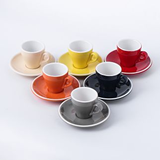 Set of Ceramic Coffee Cup and Saucer, 180ml Capacity, Featuring Colored Glaze with White Edge Detailing Style G