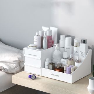Organize your cosmetics efficiently with this plastic drawer-type cosmetic storage box Model B