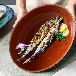 10.5-Inch Kiln Variable Elliptical Disc: Perfect for Serving Main Courses or Displaying Appetizers with Style and Elegance, Red Color