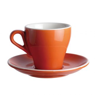 A 90 ml glass coffee cup with a saucer.
