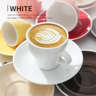 A 90 ml glass coffee cup with a saucer.