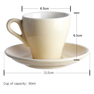 A 90 ml glass coffee cup with a saucer.