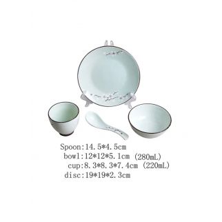 Four Sets of Dishware, including Plates, Spoons, and Cups, perfect for serving meals with style and functionality, Style 1