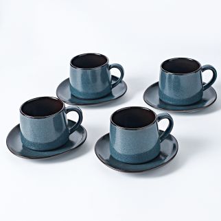 Four-Piece Ceramic Cup and Saucer Set: Featuring Kiln Glaze Changing Process Style 5