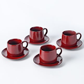 Four-Piece Ceramic Cup and Saucer Set: Featuring Kiln Glaze Changing Process Style 2