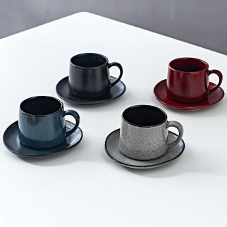 Four-Piece Ceramic Cup and Saucer Set: Featuring Kiln Glaze Changing Process Style 4
