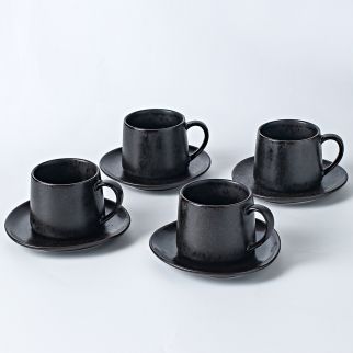 Four-Piece Ceramic Cup and Saucer Set: Featuring Kiln Glaze Changing Process Style 1