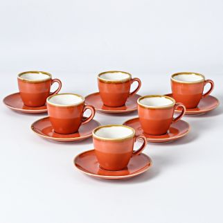 Set of Six 220ml Ceramic Coffee Cups and Saucers: Features Kiln Glaze Changing Process Style 15
