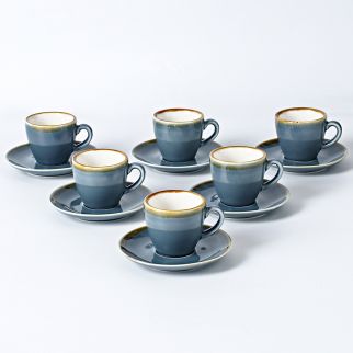 Set of Six 220ml Ceramic Coffee Cups and Saucers: Features Kiln Glaze Changing Process Style 11