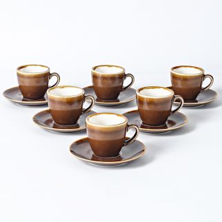 Set of Six 220ml Ceramic Coffee Cups and Saucers: Features Kiln Glaze Changing Process Style 13