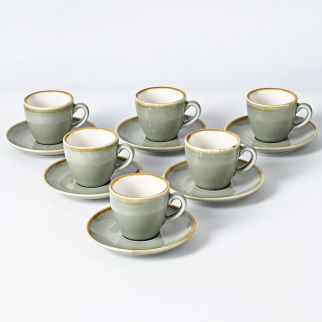 Set of Six 220ml Ceramic Coffee Cups and Saucers: Features Kiln Glaze Changing Process Style 10