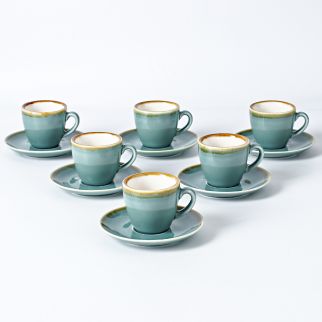 Set of Six 220ml Ceramic Coffee Cups and Saucers: Features Kiln Glaze Changing Process Style 14
