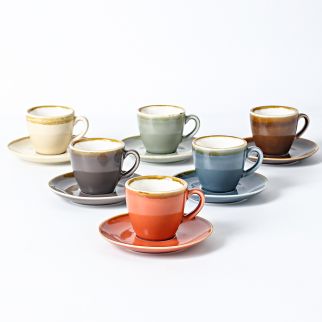 Set of Six 220ml Ceramic Coffee Cups and Saucers: Features Kiln Glaze Changing Process Style 12