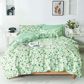 4-Piece Luxury Cotton Microfiber Bed Sheet Set: Includes 1 Comforter/Quilt Cover, 1 Flat Sheet, and 2 Pillowcases for Single 2.2m(220*240cm) Bed Style W