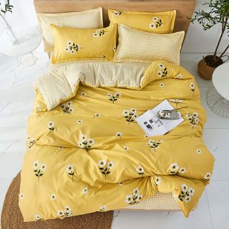 4-Piece Luxury Cotton Microfiber Bed Sheet Set: Includes 1 Comforter/Quilt Cover, 1 Flat Sheet, and 2 Pillowcases for Single 2.2m(220*240cm) Bed Style P