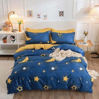 4-Piece Luxury Cotton Microfiber Bed Sheet Set: Includes 1 Comforter/Quilt Cover, 1 Flat Sheet, and 2 Pillowcases for Single 2.2m(220*240cm) Bed Style U