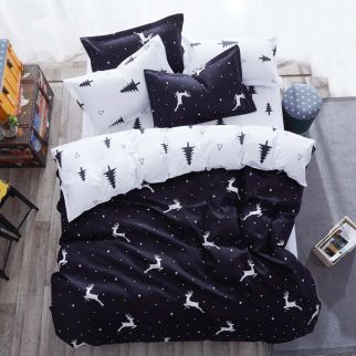 4-Piece Luxury Cotton Microfiber Bed Sheet Set: Includes 1 Comforter/Quilt Cover, 1 Flat Sheet, and 2 Pillowcases for Single 2.2m(220*240cm) Bed Style F