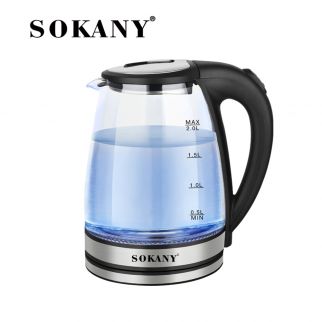 SK-1029 glass electric kettle boasts a 2L capacity and a powerful 1500W heating element. Its ocean blue light adds a touch of elegance to your kitchen
