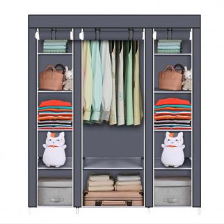 Large Three-Door Black Non-Woven Dustproof Hanging Clothes Storage Cabinet: Simple Wardrobe Rack for Organized Storage