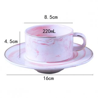 220mL Marble Coffee Cups and Saucers: Chic Set for Your Morning Coffee Rituals PINK COLOR