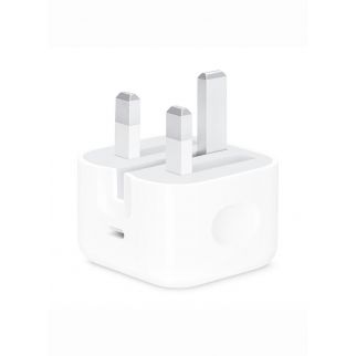 White 20W USB-C power adapter for fast and efficient charging of compatible devices.