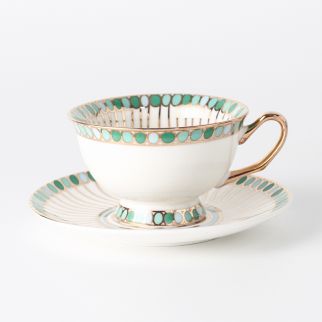 Balloon Gold Thread Coffee Cup and Saucer (with Gold Handle), 220mL Capacity, in Green Color Option