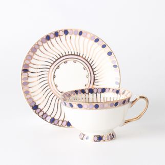 Balloon Gold Thread Coffee Cup and Saucer (with Gold Handle), 220mL Capacity, in Blue Color Option.