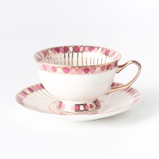 Balloon Gold Thread Coffee Cup and Saucer (with Gold Handle), 220mL Capacity, in Pink Color Option