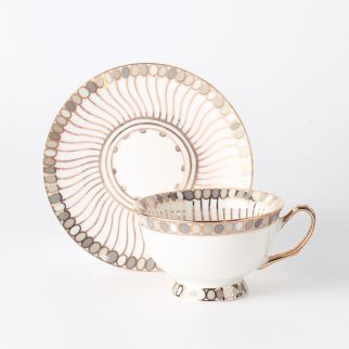 Balloon Gold Thread Coffee Cup and Saucer (with Gold Handle), 220mL Capacity, in Gold Color Option