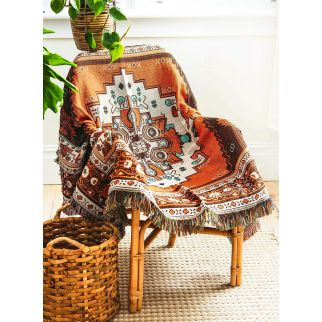 Bohemian Style Knitted Fringed Blanket Decoration Soft and Comfortable Fabric Printing Texture is Suitable for Car Bed Chair Bedroom Living Room Outdoor Four Seasons (160 * 130cm) Style 1