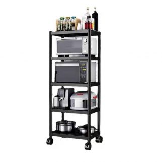 Black Kitchen Supplies Storage Rack: Featuring 5 Floors and 4 Compartments for Organized Storage