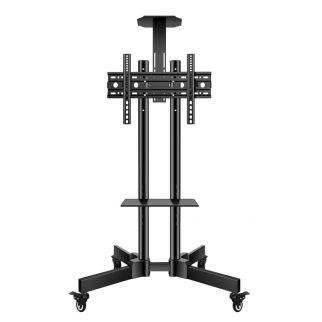 Height adjustable rolling TV stand mobile cart designed to accommodate TVs ranging from 32 to 65 inches, offering flexibility and convenience in TV placement.