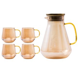 Nordic Household Light Luxury Glass Big Belly Kettle and Cup Set: Includes One Pot and Four Cups Style 5