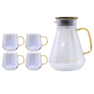 Nordic Household Light Luxury Glass Big Belly Kettle and Cup Set: Includes One Pot and Four Cups Style 2