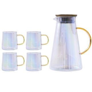 Nordic Household Light Luxury Glass Kettle and Cup Set: Includes One 1880 ML Pot and Four 315 ML Cups Style 2