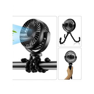 Portable handheld fan is equipped with three speeds and a flexible tripod, ideal for strollers. Its 5200mAh battery ensures long-lasting use, perfect for babies