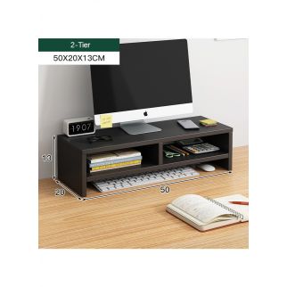 2-tier wooden monitor stand elevates your computer, printer, or laptop for ergonomic viewing, adding style and organization to your workspace in sleek black