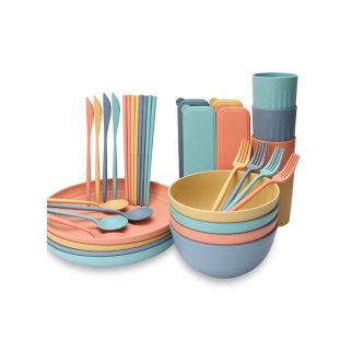 32-Piece Set of Wheat Straw Bowl, Cup and Plate Tableware Set